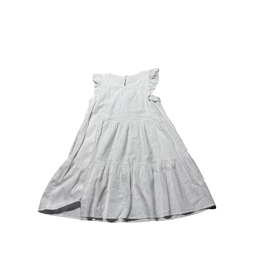J.Crew Mini Dress Womens 12 White Linen Blend Tiered Ruffle Sleeveless Classic